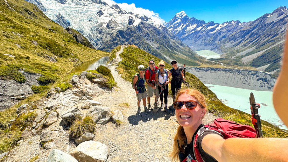3. Guide selfie and guests Sealy Tarns